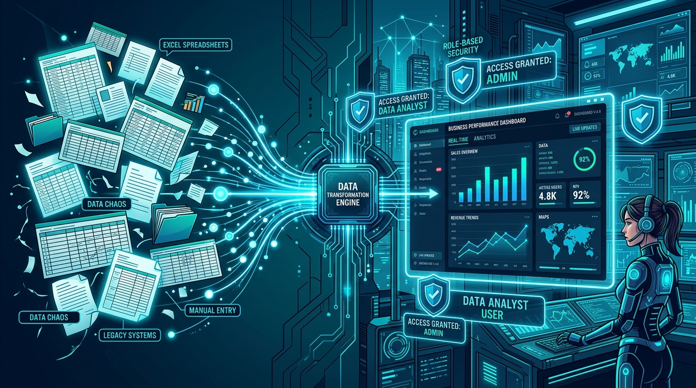 Data transformation from spreadsheet workflows into custom web application dashboard